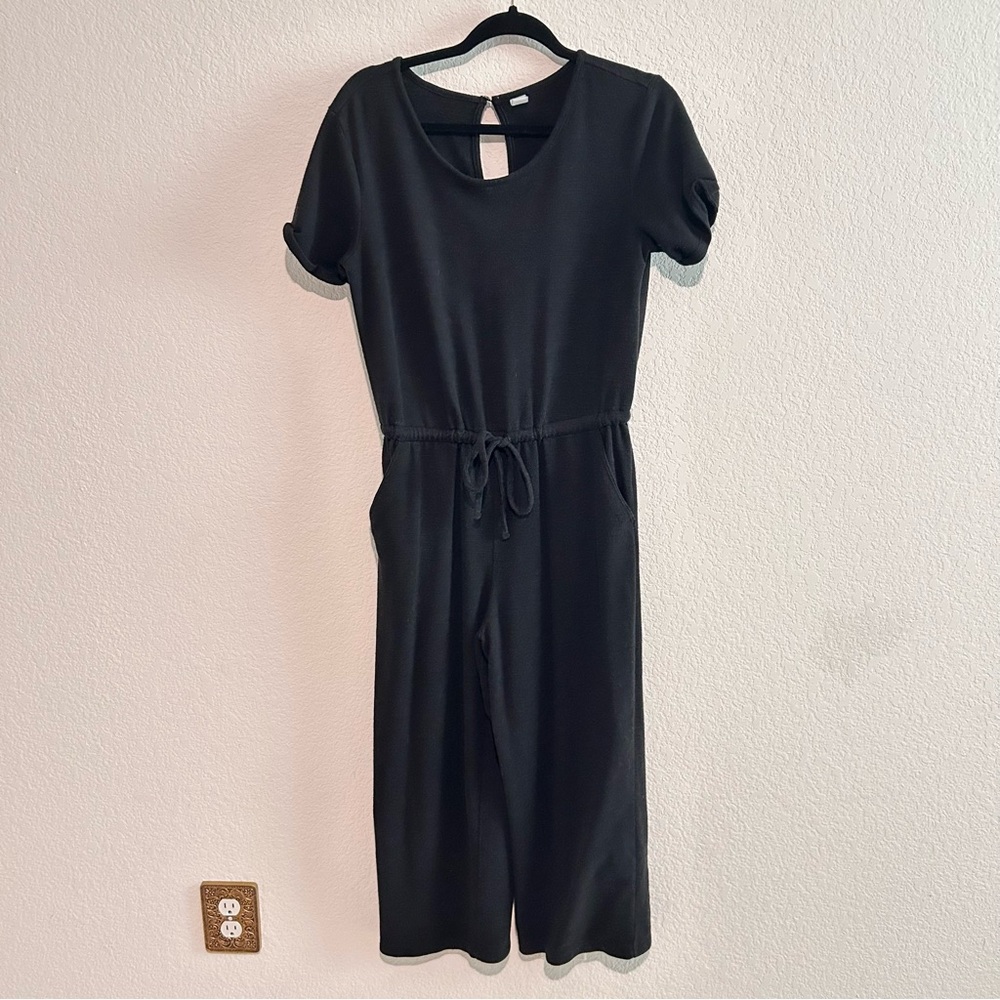 Old Navy Black Short-Sleeve Drawstring Jumpsuit